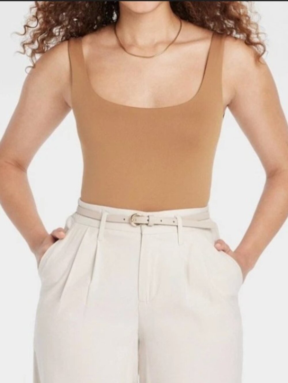 Womens Seamless Tank Bodysuit  A New Day Tan  Slim Fit Squareneck Sleeveless-NWT